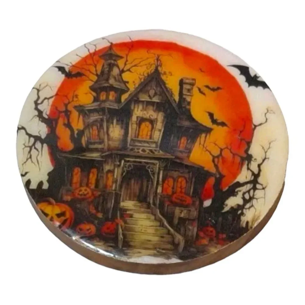 Spooky Hollow Set Of 4 Halloween Haunted House Wood Coasters New With Tag